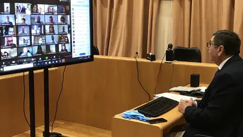 Moreno Ferrer en el salon de plenos vía telemática